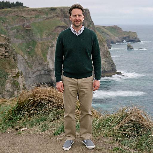 Chic Man on Coastal Cliffs Scene