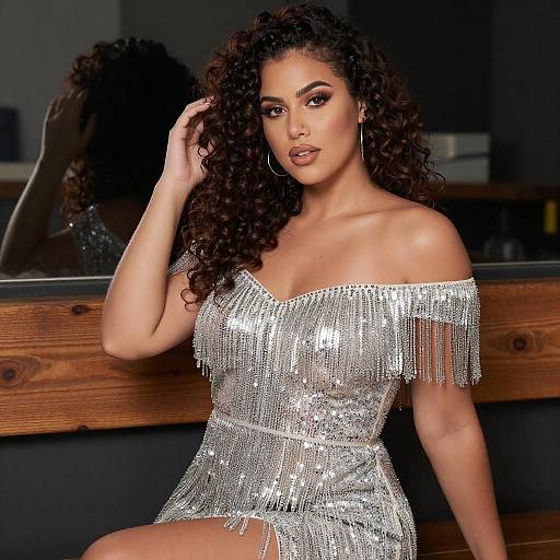Curvy Woman in Silver Sequin Dress