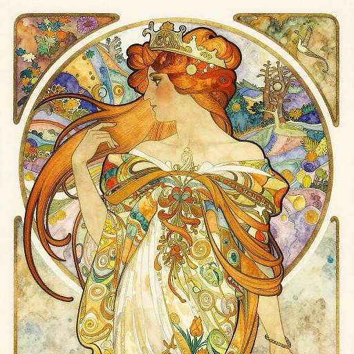 Mucha-Style Regal Profile in Watercolor