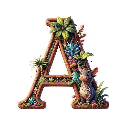 Cartoon Letter A with Detailed Nature and Mouse