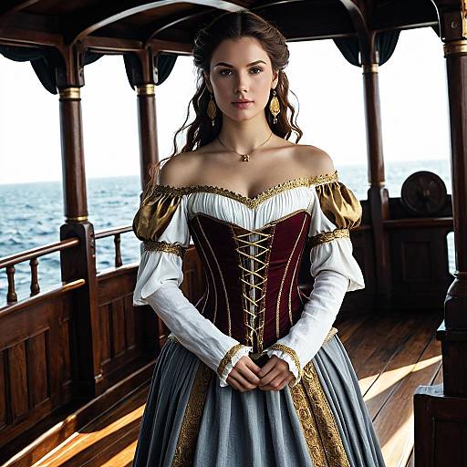Medieval Fantasy Woman on Wooden Ship Deck