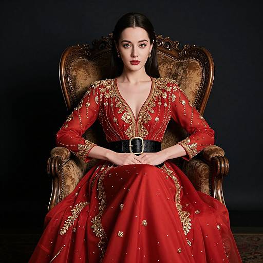 Regal Woman in Red Gown Pose