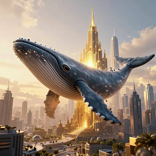 Colossal Whale Cityscape at Golden Hour