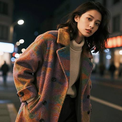 Woman in Oversized Colorful Coat