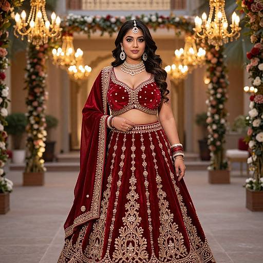 Elegant Red Velvet Lehenga Bride