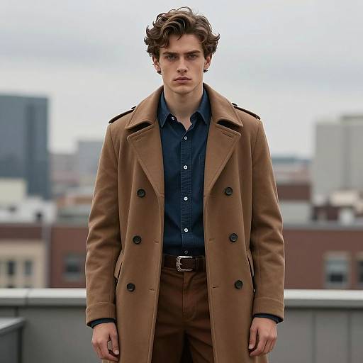Stylish Young Man in Brown Coat