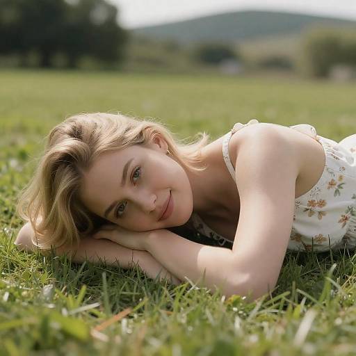 Blonde Woman Relaxing on Grass