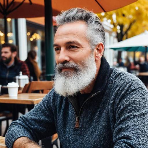 Bearded man sitting at outdoor cafe