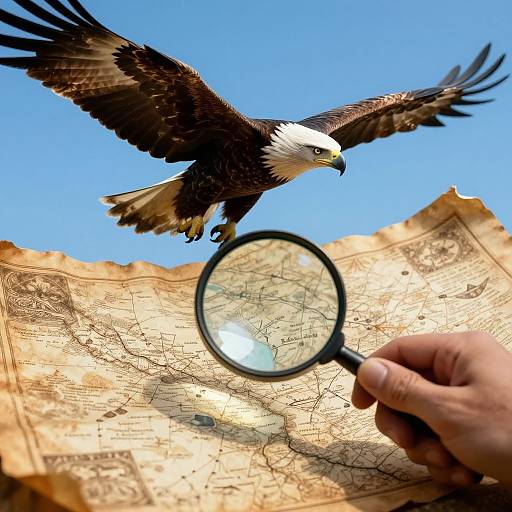 Majestic Eagle and Antique Map Exploration