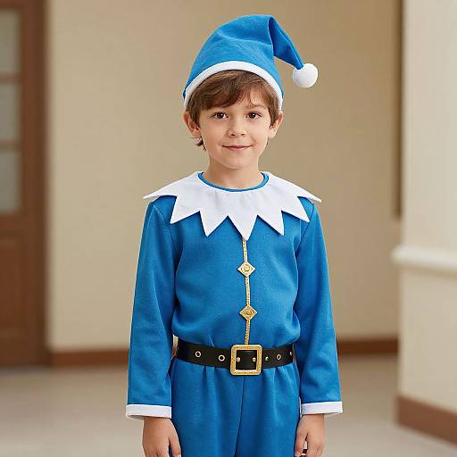 Young Boy in Blue Elf Costume
