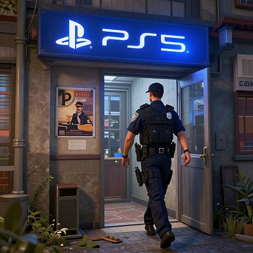 Police Officer Entering Residential Building