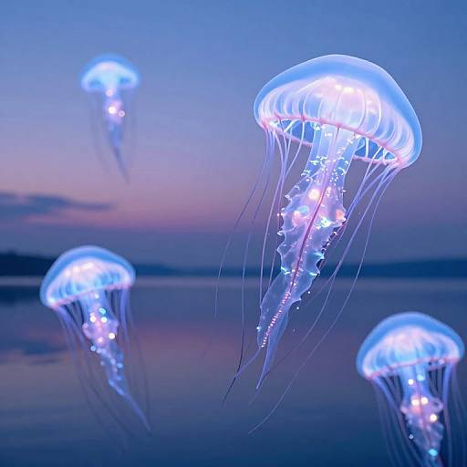 Bioluminescent Jellyfish in Twilight Sky
