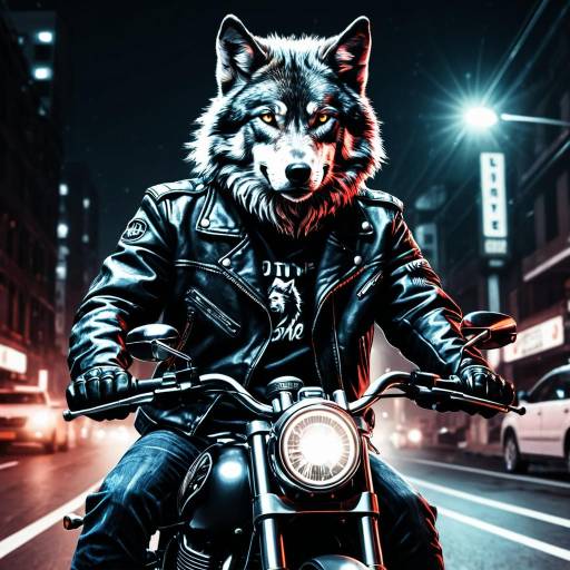 Wolf Rider on Motorcycle at Night Wolf Rider on Motorcycle at Night