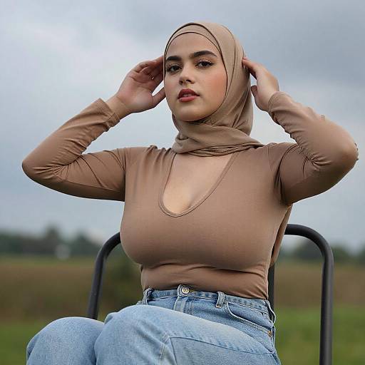 Young Woman in Brown Hijab Outdoors
