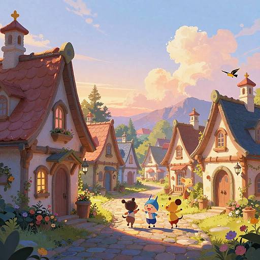 Disney-Inspired Fantasy Village Scene