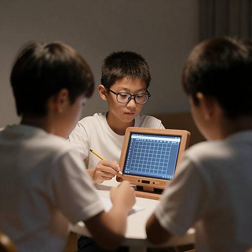 Young Boys Focused on Retro Monitor