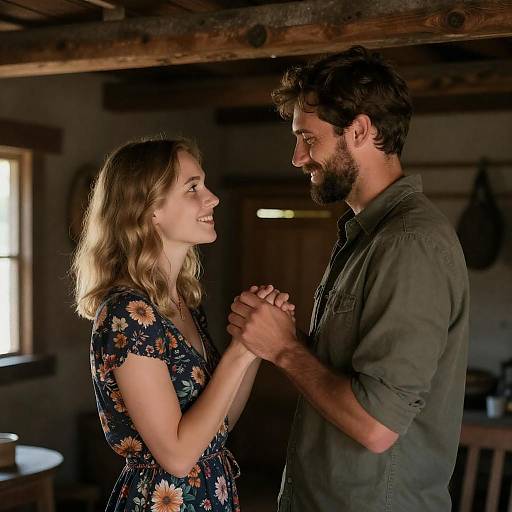 Couple Holding Hands in Rustic Wooden Hut