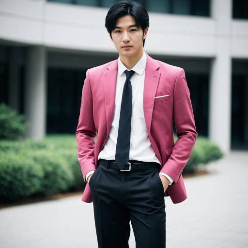 Asian Man in Pink Jacket and Black Tie