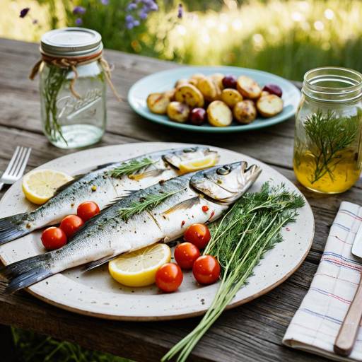 Vibrant Grilled Sea Bass Picnic Scene