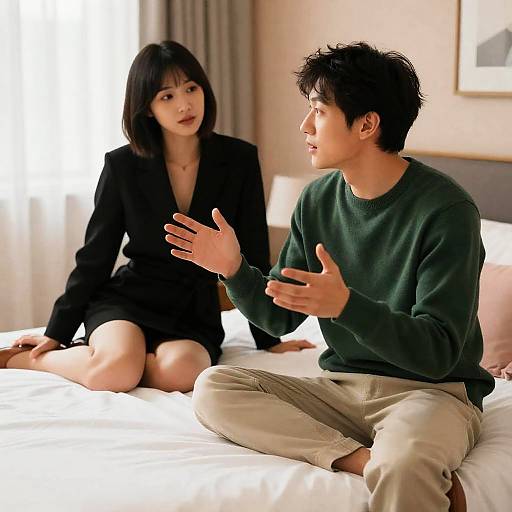 Cozy Bedroom Interaction Between Two People