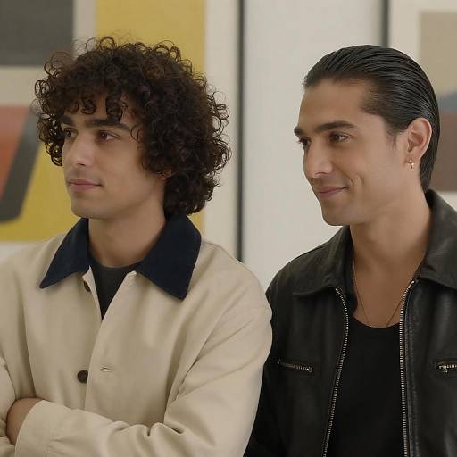 Stylish Duo with Curly and Slicked Hair