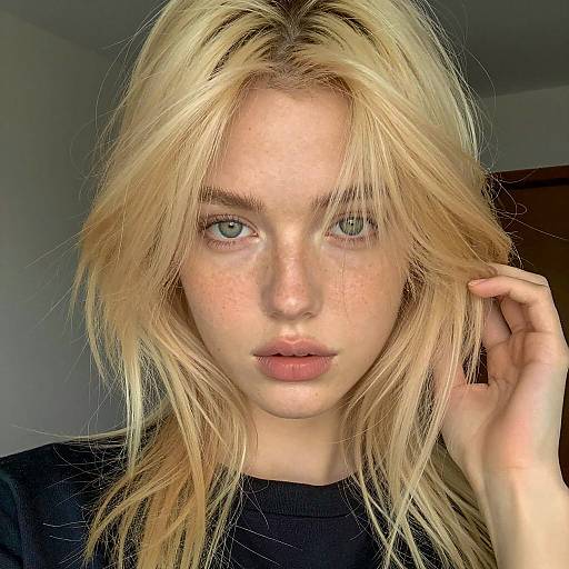 Close-Up of a Freckled Blonde Woman