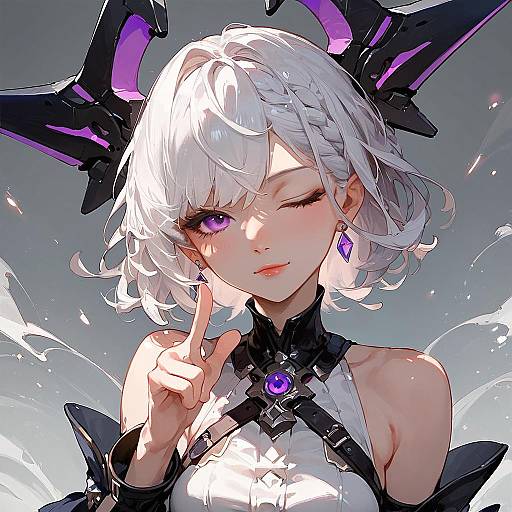 White-Haired Anime Girl Finger Gun
