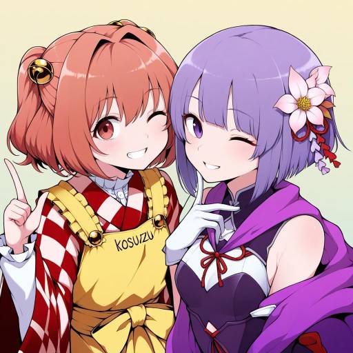 Cheerful Duo of Purple-Haired Girls