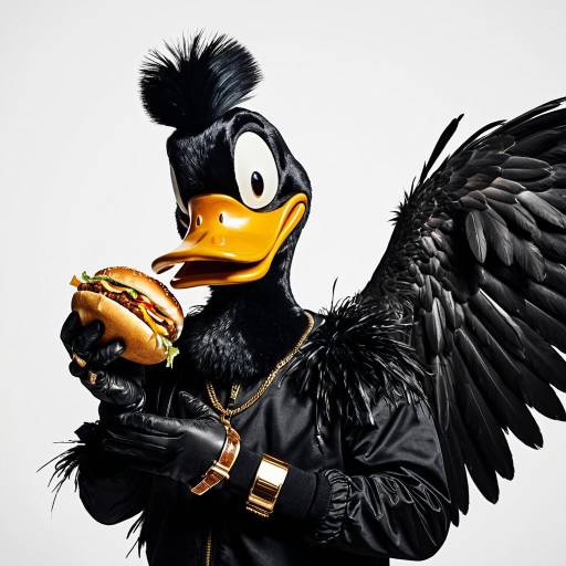 Daffy Duck Costume Character Holding Burger