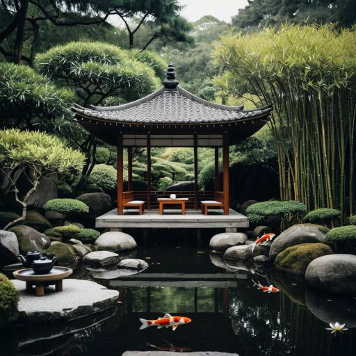 Serene Magnolia Pavilion in Zen Garden
