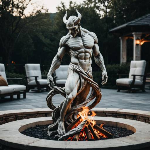 Oxidized Ivory Demon Sculpture by Firepit