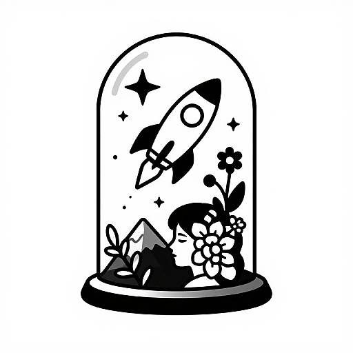 Rocket in Glass Dome Tattoo Design