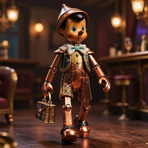 Art Deco Copper Pinocchio in Speakeasy