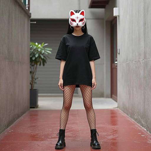 Mysterious Urban Fashion with Fox Mask
