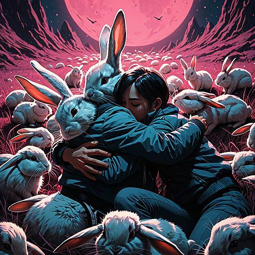 Embrace Among Rabbits Under Pink Moon