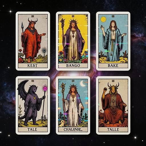 Glitched Tarot Portraits of Mythical Creatures