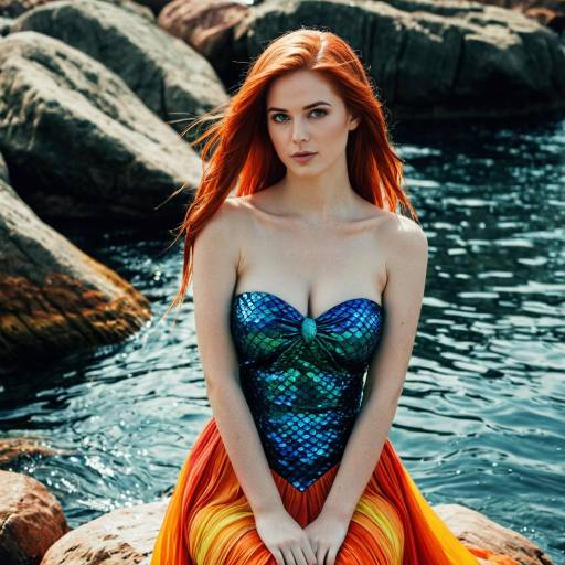 Woman in Mermaid Costume by Rocky Water