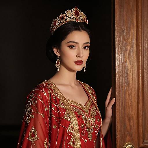 Elegant Woman in Red Gown Portrait