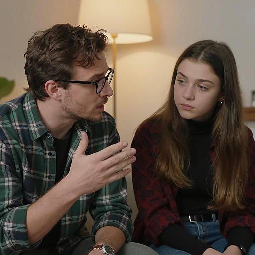 Man Talking to Teenage Girl in Serious Conversation