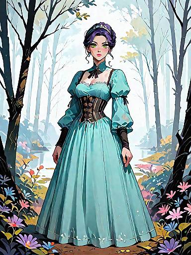 Medieval Fantasy Woman in Emerald Green Dress