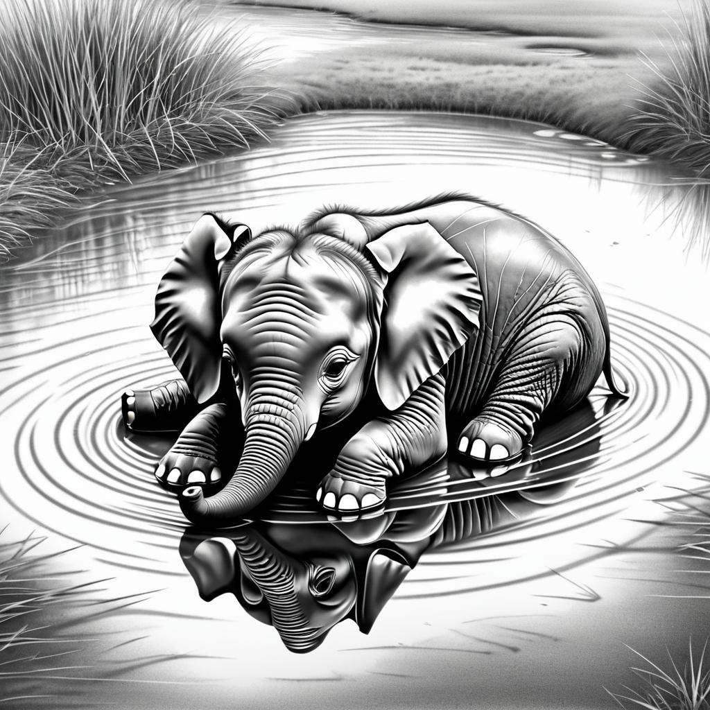 Intricate Sketch of a Baby Elephant