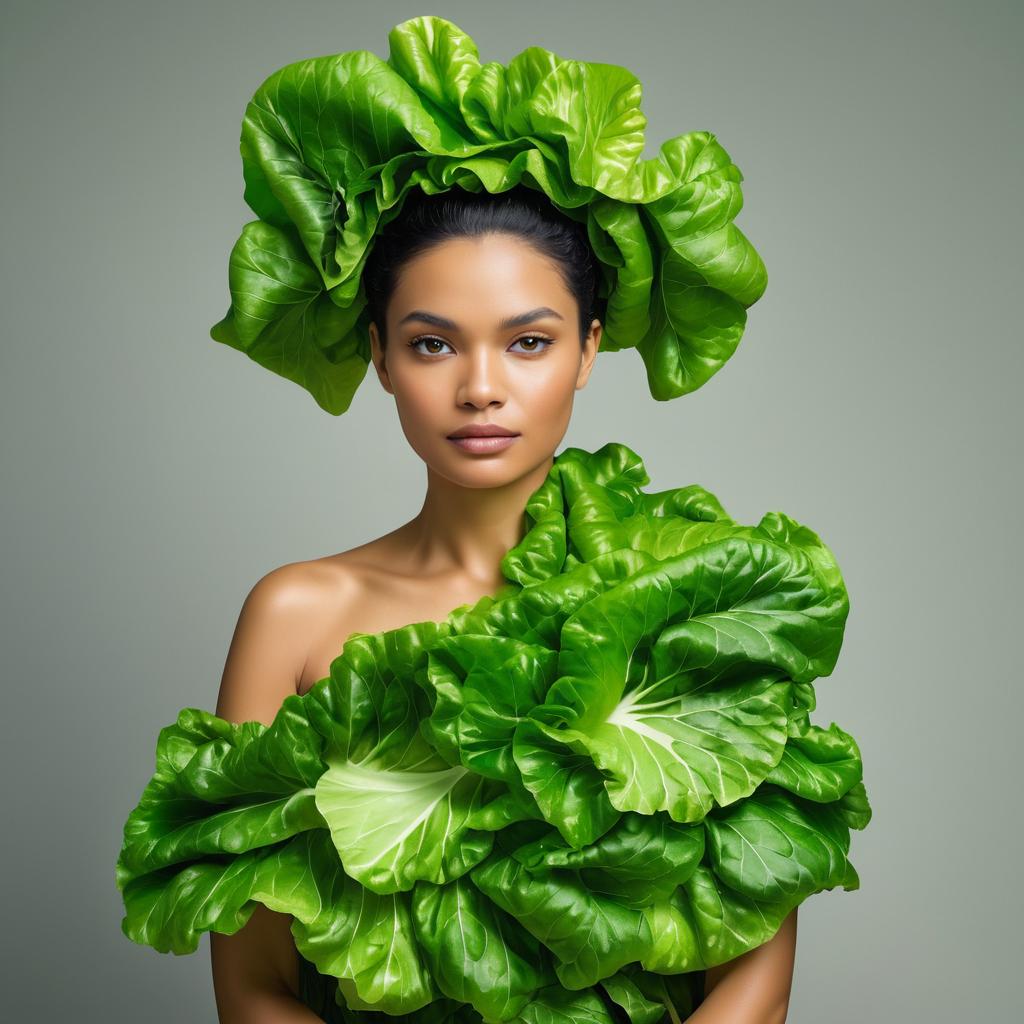 Elegant Woman Adorned in Lettuce Leaves