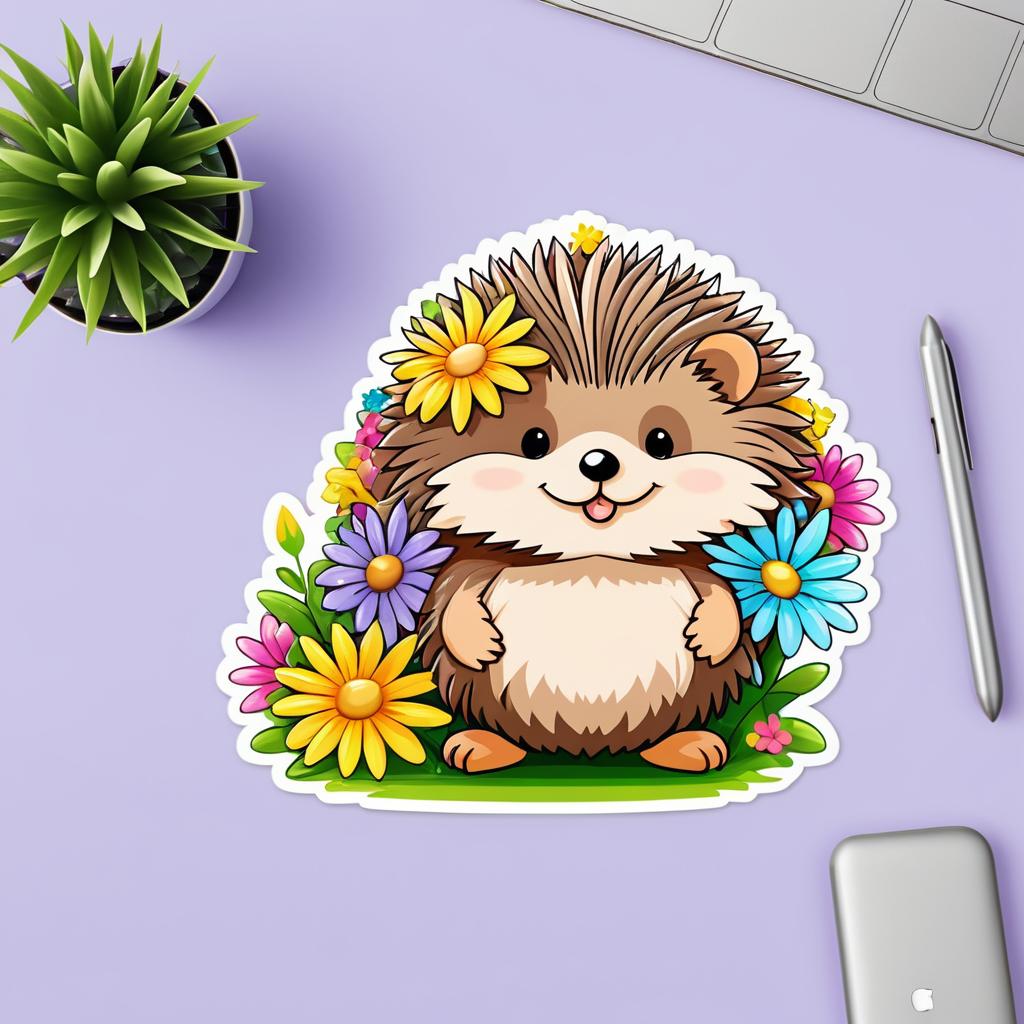 Adorable Hedgehog Floral Sticker Design