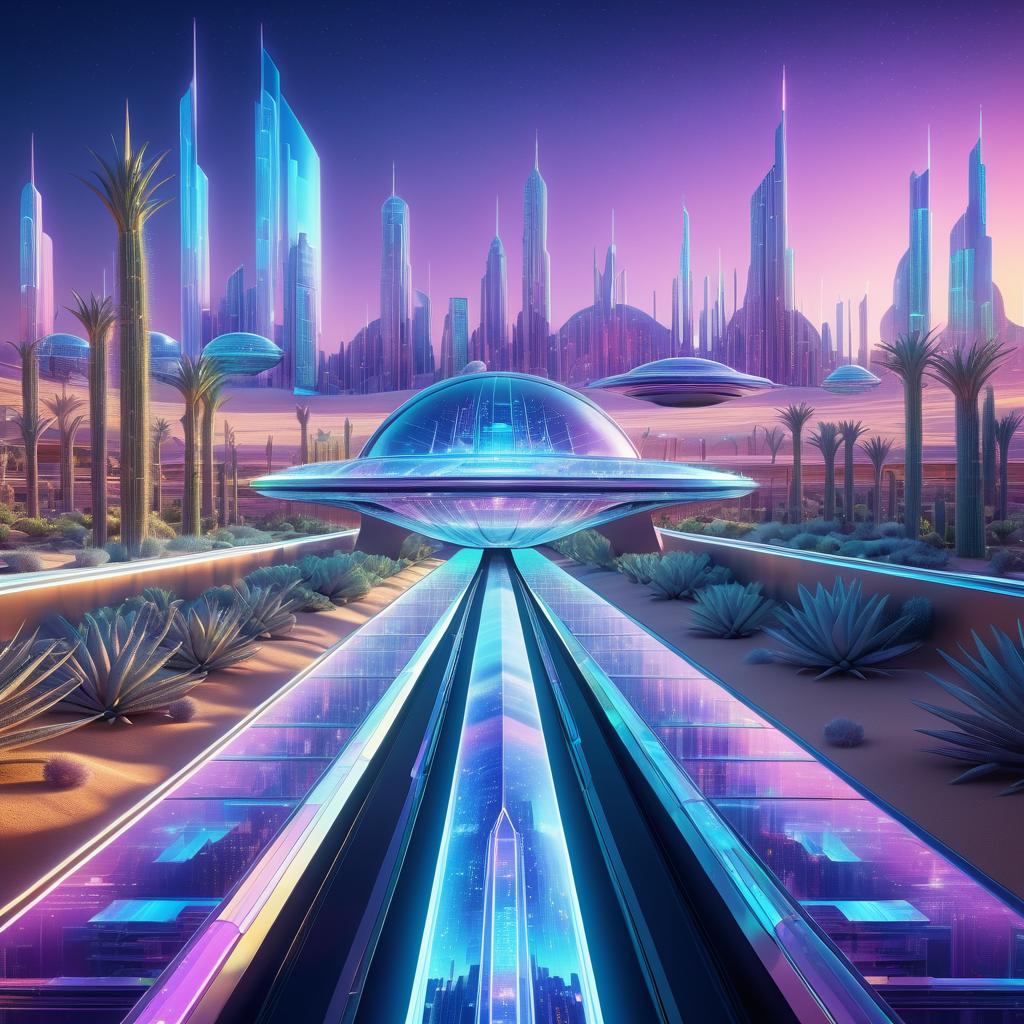 Futuristic Holographic Cityscape Art