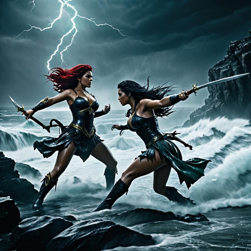 Epic Sirens Battle on Stormy Shore