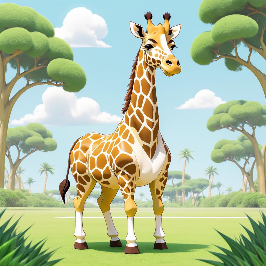 Kawaii Buff Giraffe in Serene Savannah