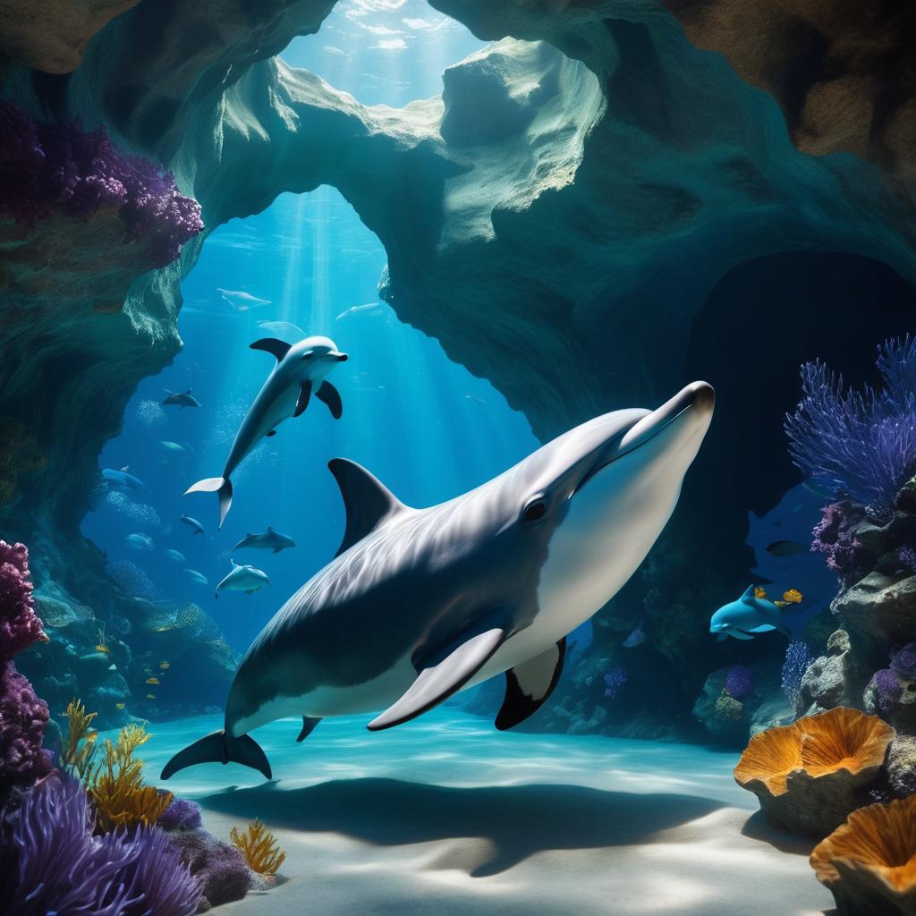 Mystical Fox-Dolphin Hybrid in Cave