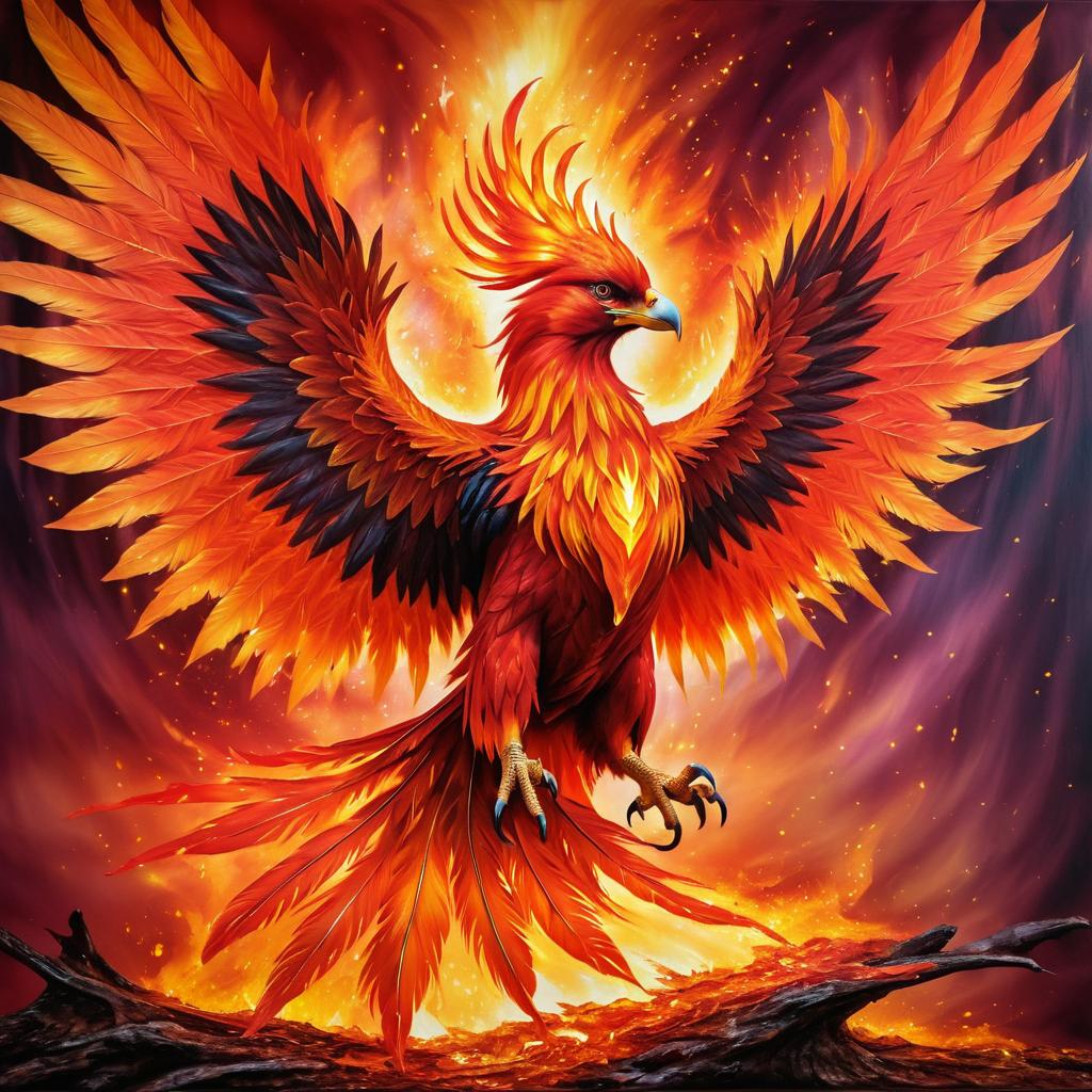 Majestic Phoenix Rising in Oil Painting