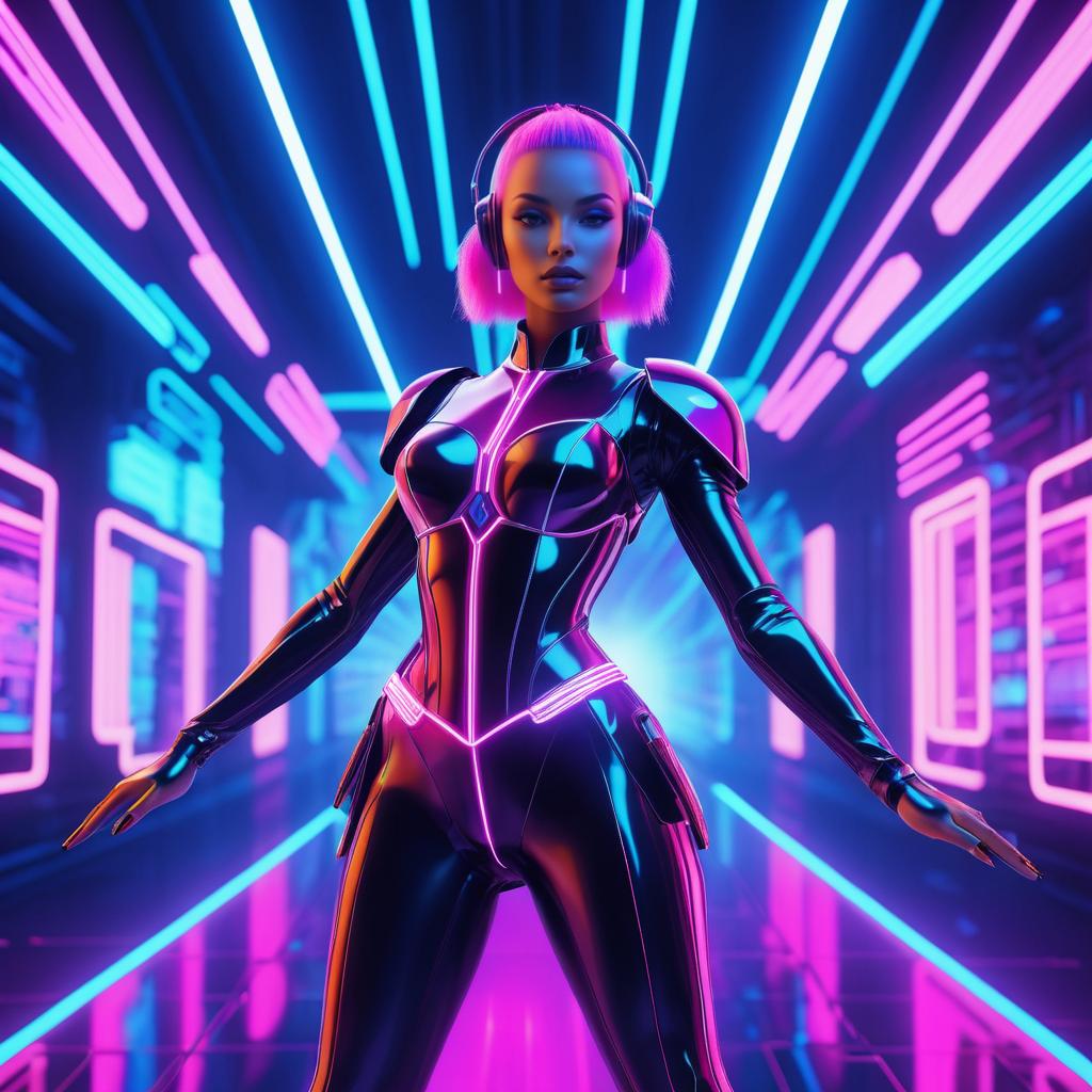 Dynamic Female Android in Neon Paradise