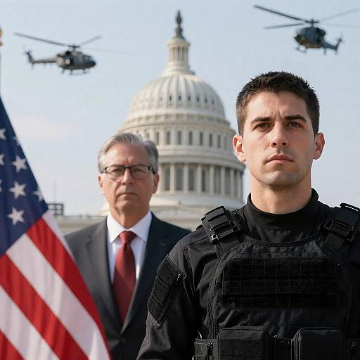 Security Officer and Official in Front of US Capitol